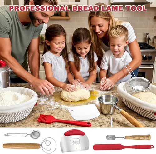 Sourdough Starter Kit, Complete Sourdough Kit with Baking Tools, Dough Whisk, Sourdough Basket, Oval & Round Proofing Basket, Artisan Bread Making Supplies Ideal Gift for Bakers