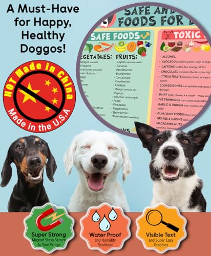 Image of Magnetic 8.5x11 Safe and Toxic Foods for Dogs Magnet - Pet Safety Chart and Canine Nutrition Guide, Waterproof & Humidity- (Pack of 1)