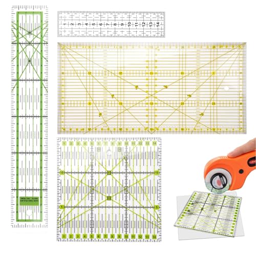 4 Stück Präzises Acryl Lineal, Patchwork Lineal Set, Nähschablone Patchwork Lineal, 3x15cm/15x15cm/5x30cm/15x30cm, Schneiderwinkel Quilt Lineal, Nähen Stoff Lineal, Lineals Nähen Mit Winkelanzeigen