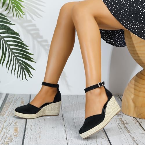 Image of Womens Espadrilles Sandals, Closed Toe Platform for Women Ankle Strap Casual Comfortable Wedge Sandals