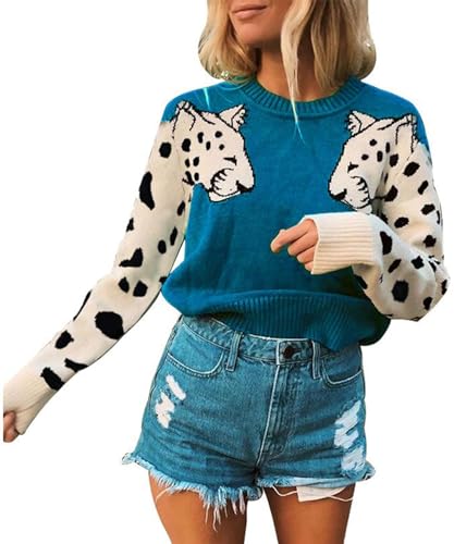 Image of Angashion Women's Sweaters Casual Floral Printed Patchwork Long Sleeves Knitted Pullover Cropped Sweater Tops