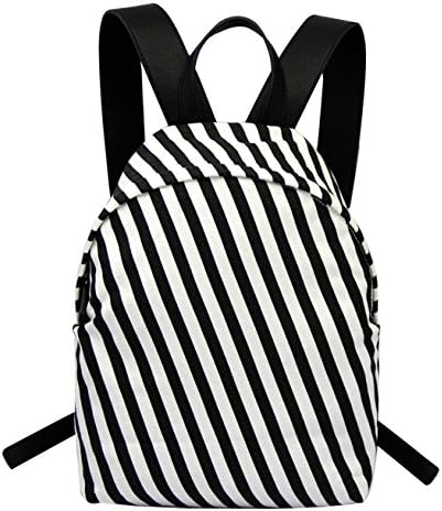 Hyco PBS01 Mini Size, Black and White Stripped Canvas, Water Repellent, Fashion Practical, Multipurpose Casual Backpack, Edge Painted Saffiano PU Leather Shoulder Strap, Lined Multipurpose Pockets