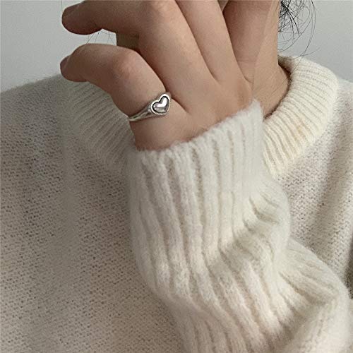Vintage Heart S925 Sterling Silver Ring for Women Dainty Engagement Promise Love Expandable Open Finger Statement Stacking Rings Adjustable Fashion Gift Valentine's Anniversary(Polished)3