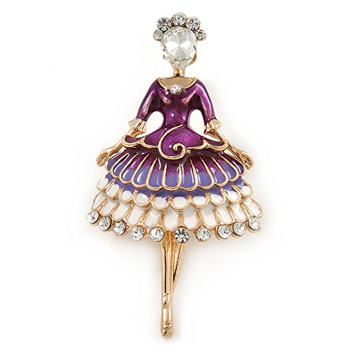 Broche de bailarina esmaltado morado en metal dorado de 55 mm