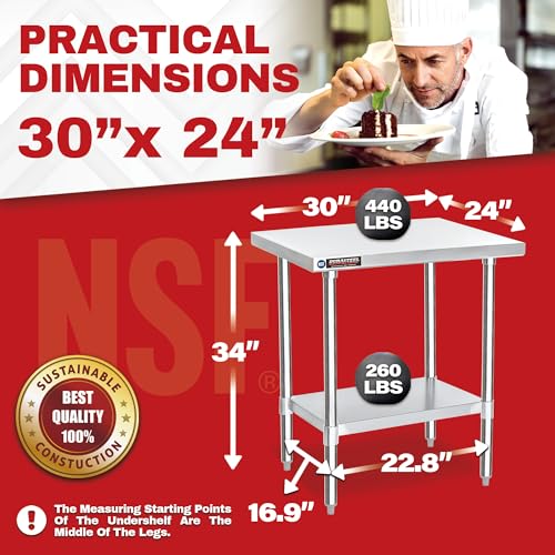 Image of DuraSteel 30x24 Small Stainless Kitchen Island - NSF Outdoor Grill Work Station with Under Shelf - Metal Microwave Stand - For Laundry Room, Kitchen, Garage, Restaurant