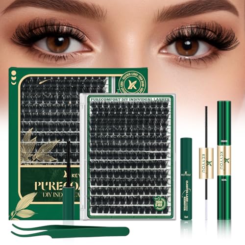 KEYYOU Lash Clusters Kit 200D Thick D Curl for High Volume &amp; Drama