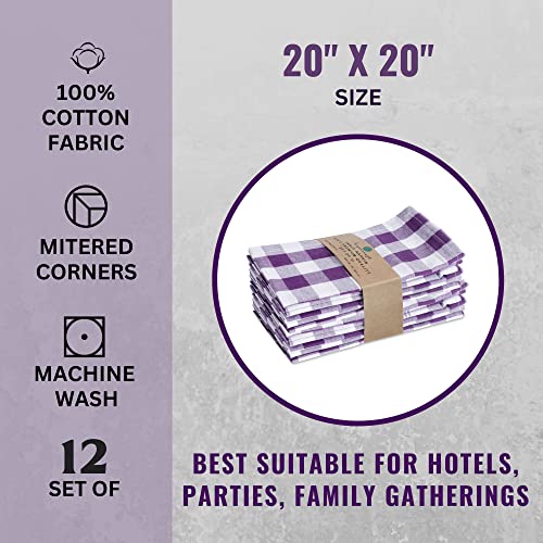 Dinner Napkins, Everyday Use,Premium Quality Cotton Buffalo Plaid Napkins Perfect For Parties Dinners Weddings Cocktail Christmas Napkins Cloth Washable & Reusable 20X20 – Nap-Check-Purple White #TOP4