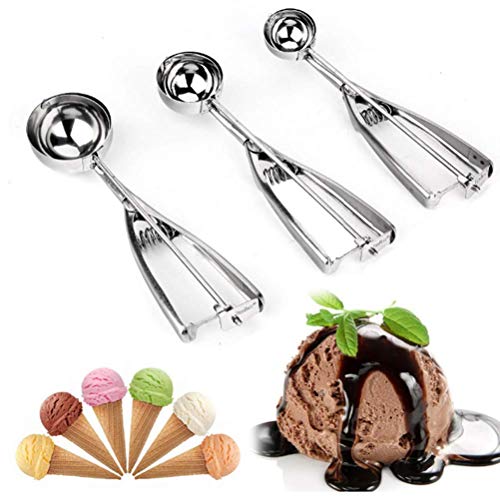 MONBLA 3PCS Cookie Scoop Set, Ice Cream Scoop with Trigger, 18/8 Stainless Steel, Perfect for Cookie, Ice Cream, Cupcake, Muffin, Meatball