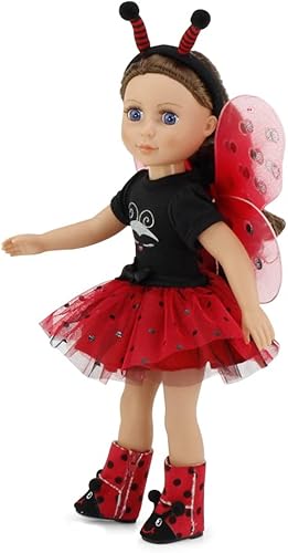 Miniatura 5 de Emily Rose Ropa de muñeca de 14 pulgadas  Magical Lady Bug 5 piezas 14.5 pulgadas muñeca disfraz de Halloween traje con alas extraíbles, diadema de