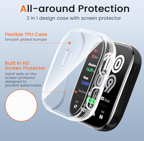 ivoler 3 Stücke Hülle mit Schutzfolie für Amazfit Bip 6, Vollständige Abdeckung Stoßfest Kratzfest Schutzhülle Ultradünne Weiche TPU Displayschutz Case, Transparent