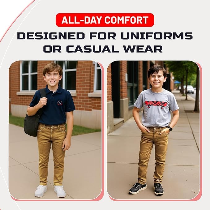 Access Boy’s School Uniform Pants, Stretch Flat-Front, Slim-Fit, Machine Washable Uniform Pants for Boys4