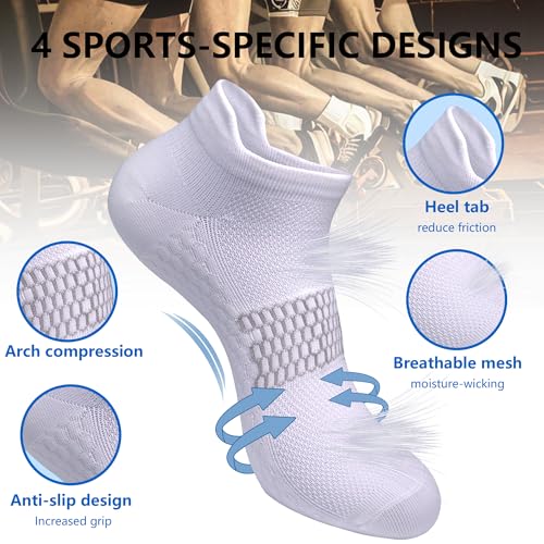 Men's 6Pack Athletic Socks Moisture Wicking Running Ankle socks Low Cut socks Anti-slip Wear-resistant Cushion2
