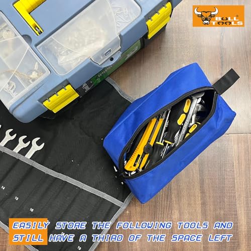 Image of Pack of 7 Tool Pouch Zipper Bags, Waterproof, Heavy-Duty Ballistic | 1680 Tetron ballistic polyester, vibrant yellow, secure heavy-duty zippers, organizes tools, accessories, stationery