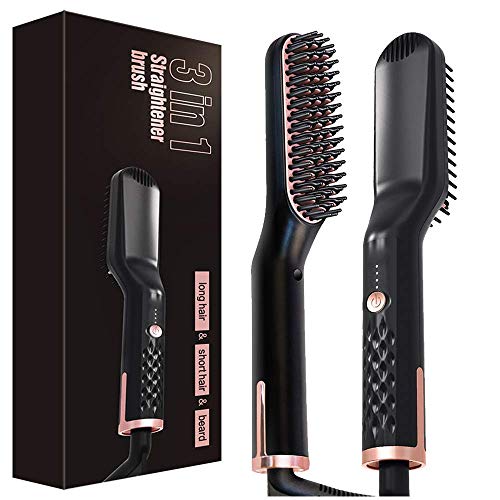 Lisseur à Barbe pour Hommes, Breett Lisseur Barbe Cheveux Rapide Lisseur de Barbe Peigne Multifonctionnel Fer À Friser Redresser Chauffage en Céramique aves Premium anti-brûlure (110V-240V)