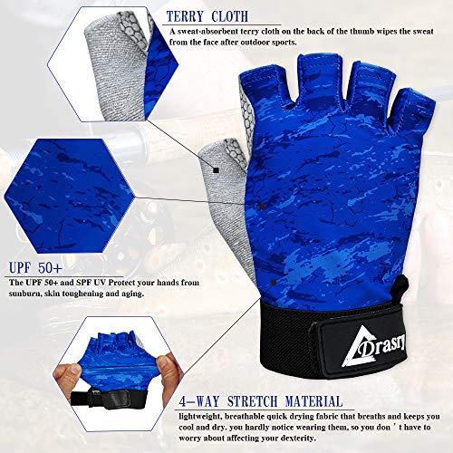 Drasry Uv Fishing Gloves Fingerless Sun Protection Men Women Upf50+Spf For Fishing Kayaking Paddling Hiking Sailing Rowing Driving Canoeing Glove (Blue, S) #TOP1