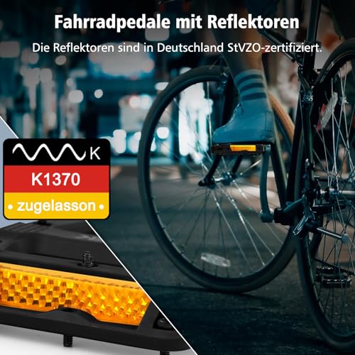 toptrek Fahrradpedale mit StVZO Reflektoren, Pedale Fahrrad Nylon Composite Flatpedale, 3 Bearing rutschfest MTB Pedale… – Ansicht 2