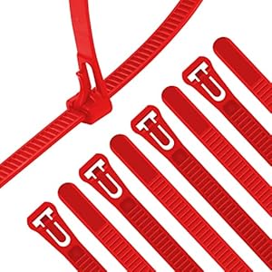 XINGO 100PCS Releasable Cable Zip Ties Adjustable Wire Cable Ties, Reusable Zip Ties Tie Straps for Multi-Purpose Use Indoor and Outdoor Plastic Tie Wire (450mm x 7.6mm, Red)