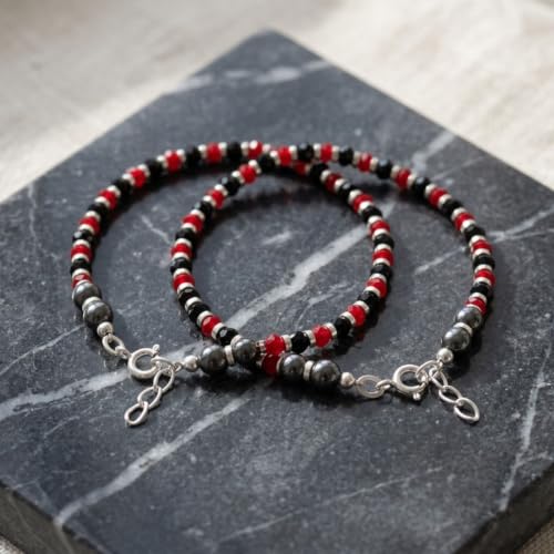 Image of Parnika (Formerly MJ 925 Traditional Silver & Black Crystals Baby Nazariya Kids Silver Bracelet in Pure 92.5 Sterling Silver for Kids - One pair