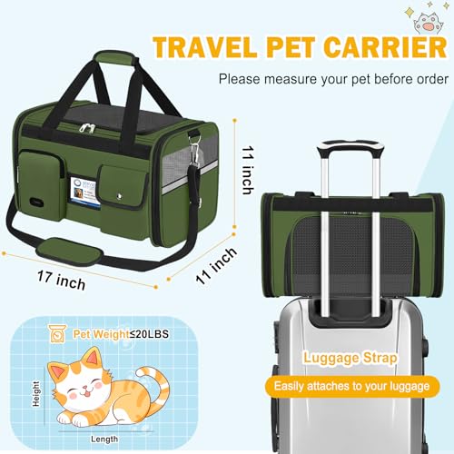HUANLANG Large Cat Carrier Soft Sided Travel Pet Carrier Airline Approved | Dog Carriers for Small Dogs Medium Cats,Collapsible,3 Storage,zipper lock,Reflective strips,Luggage Strap, Up to 15 Lbs - Image 6