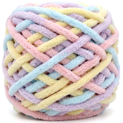 Image of Chunky Chenille Yarn for Crocheting,Rainbow Fluffy Velvet Plush Yarn Thick Soft Chunky Chenille Yarn Baby Blanket Yarn for Crocheting Knitting Beginners 100g(Pastel Rainbow)
