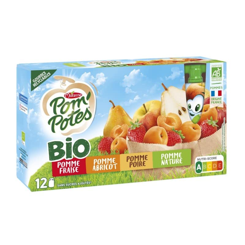 POM'POTES - Pom'Potes Bio Multivariétés - Pack de 1080g de compotes de fruits bio (Pomme, Poire, Fraise, Abricot) pour une pause savoureuse. - Lot De 3 - Vendu Par Lot