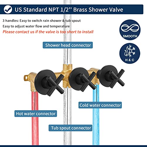 Image of 3 Handles Shower Faucet Set with Tub Spout Bathtub Shower Faucets Combo Set Shower System Complete Tub and Shower Trim Kit Shower Fixtures Matte Black