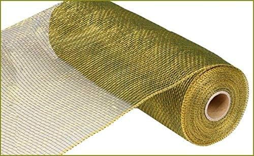 Two Tone Deco Poly Mesh Ribbon - 10 Inches x 10 Yards (Moss Green, Gold)