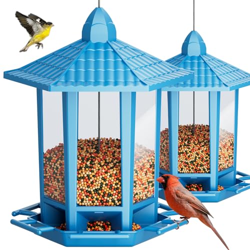 Birdream 2-Pack Bird Feeders, Retro Pagoda Design, Blue