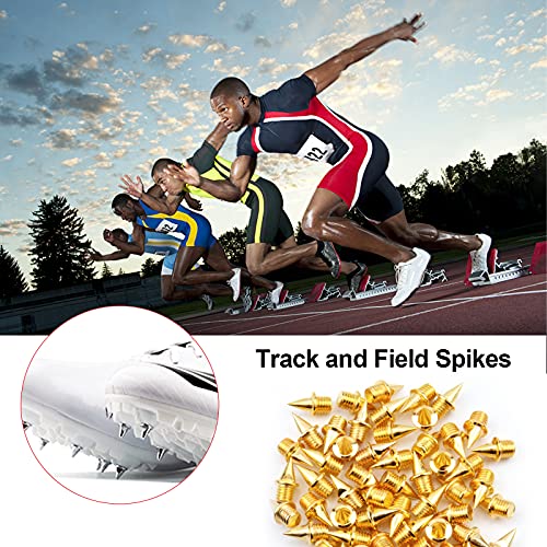 110 Pieces 1/4 Track Spikes, Steel Spikes for Track Shoes, 1/4 Pyramid Track Shoes Spikes Replacements with 1 Pieces Spike Wrench for Track Field Sports Running and Cross Country (Gold and Silver) - Thumbnail 3