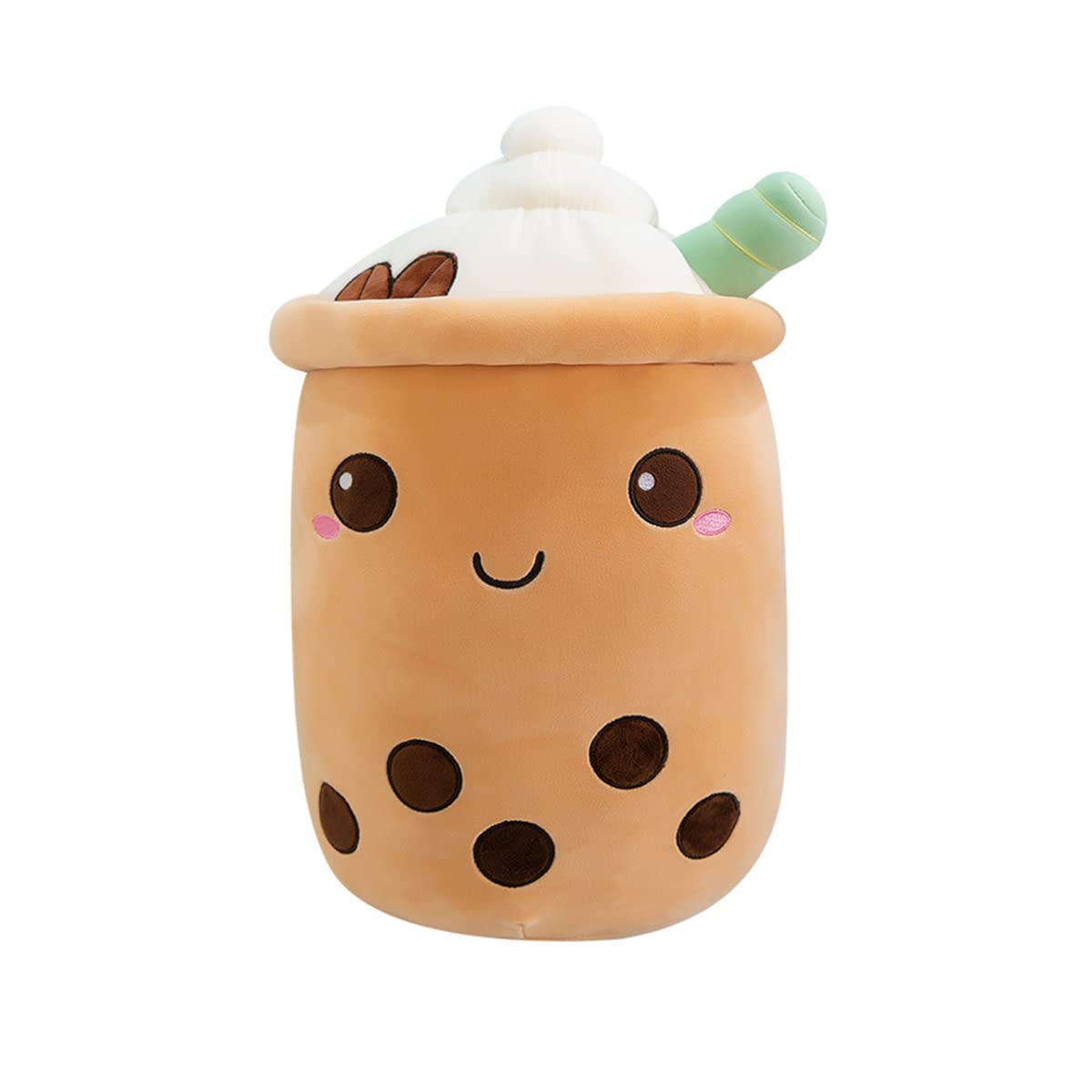 MDXMY Plush Stuffed Bubble Tea Plush Pillow Soft Cute Pearl Milk Tea Hug Toy(Brown Cream, 9.8 inches)