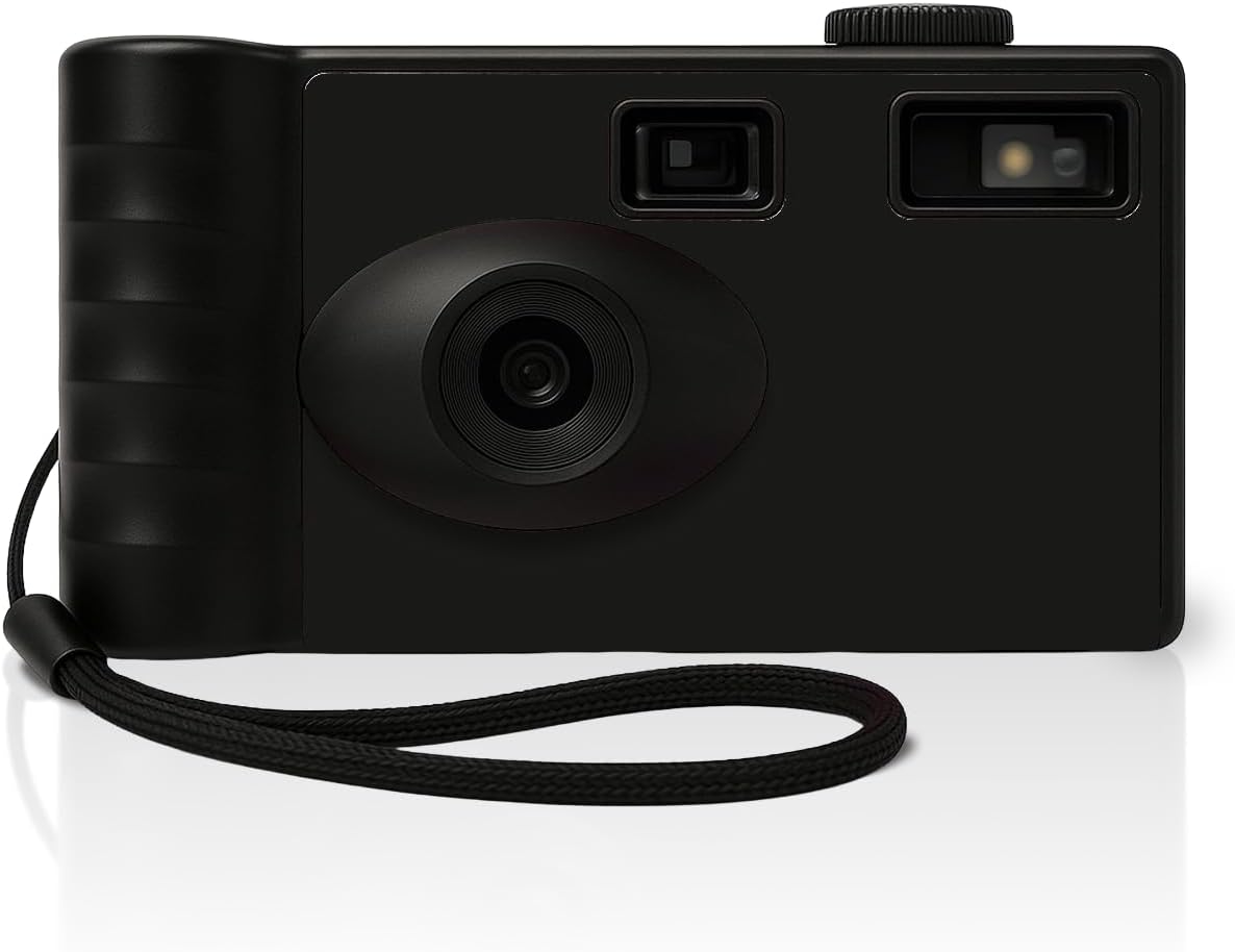 LENSY Screen Free Digital Camera | Four Built in Filters | Rechargeable, 8mp, Lightweight, Focus-Free, Auto-Flash, Easy-to-Use, Reusable, Retro Film-Style Photos (Matte Black)