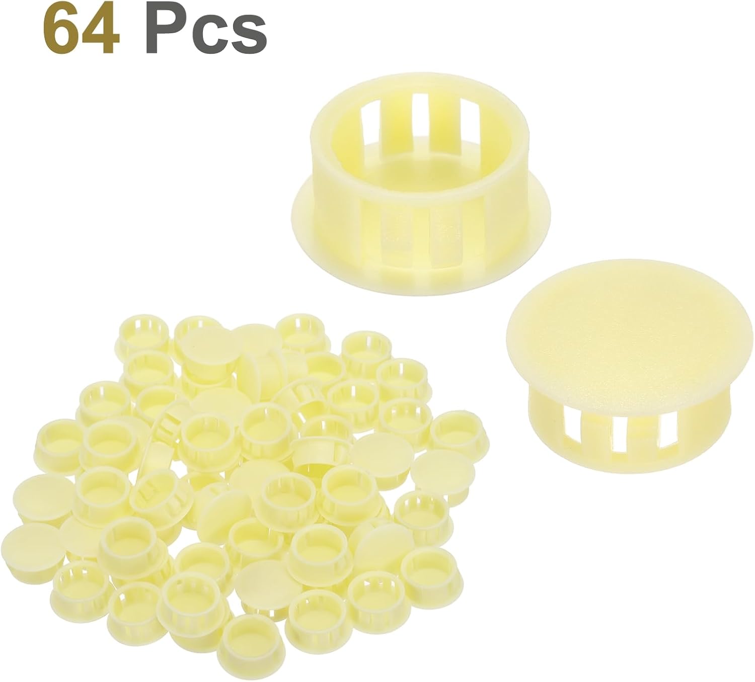 sourcing map 64PCS 19mm(3/4") Beige Plastic Hole Plugs, Flush Type Panel Hole Plugs Insert End Caps for Locking Hole Tubes Furniture Cabinet