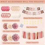Birthday Decorations for Women, Retro Blush Pink Party Balloons Boho Happy Birthday Banner Paper Pompoms Tassel Garland, Neutral Rustic Birthday Party Décor Supplies Girls Boys Adults - Image 2