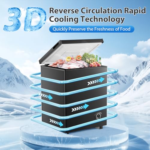 Image of Small Chest Freezer 3.5 Cu.Ft, Mini Deep Freezer with Removable Basket, 7-Temp Adjustable, Ultra Quiet, Energy Saving, Compact Deep Freezer for Home, Apartment, Office, Garage, Black