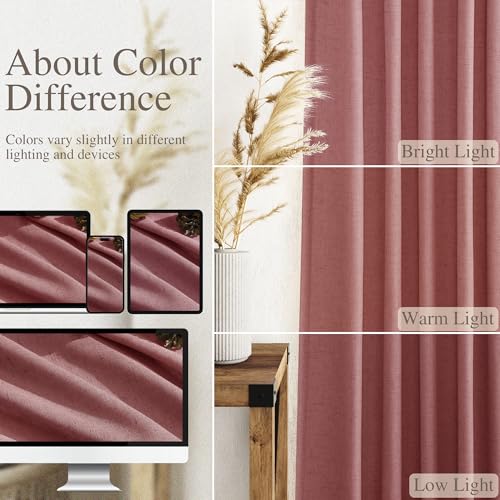 Image of Nanspring Canyon Rose Linen Curtains 90 Inch Long 2 Panels Set for Bedroom Living Room Dusty Rose Linen Textured Window Drapes Semi Sheer Light Filtering Rod Pocket Back Tab Farmhouse Curtain 52x90