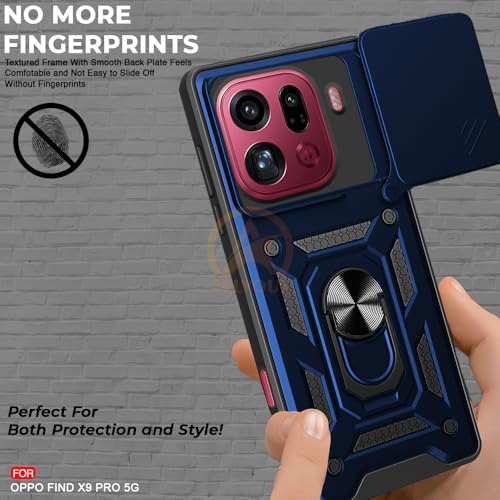 Image of Armor Bumper Back Cover Case for Oppo Find X9 Pro 5G Rotating Camera Cover, Ring Holder & Kickstand | Heavy Duty & 360 Degree Protection Oppo Find X9 Pro 5G Back Cover (Blue)