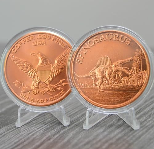 Image of Spinosaurus Dinosaur 1 oz Pure .999 Copper Round 39mm Challenge Coin in Capsule - COA by Heavenly Metals
