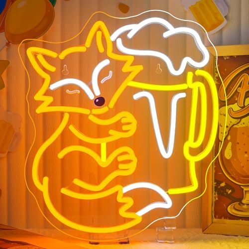 Image of Fox Beer LED Neon Sign Beer Mug Light Up for Bar Party Wall Decoration | 13IN*12IN,Five level brightness adjustment,USB power,For Bar,Club,Pub,Party,Men Cave,Garage,Living room,Bedroom,Restaurant