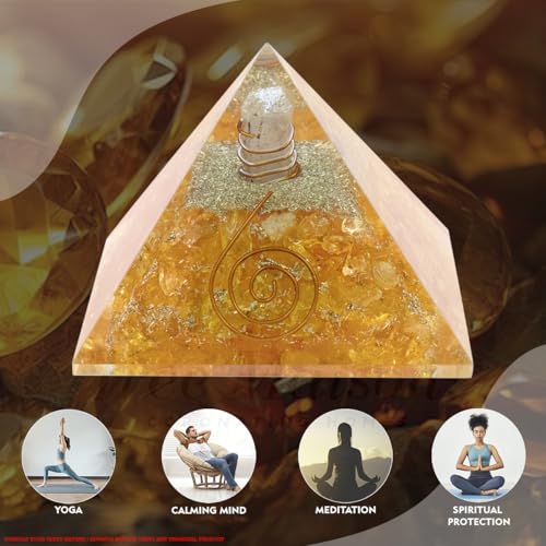 Image of Citirine Crystal Pyramid | 2 Inch | Feng Shui & Vastu Correction | Crystal Pyramid for Positive,Meditation, Health, Good Luck | Home & Office Decor | Gift | Study Table