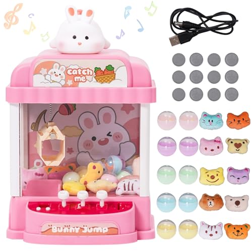 Máquina de Garra para Niños con 10 Peluches y 10 Gashapons Mini Candy Grabber Agarrador de Caramelos Máquina Expendedora de Garras Juegos Arcade Claw Machine Regalo de Cumpleaños para Niñas 3+ Años