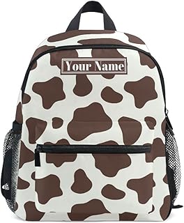 ALAZA Custom Preschool Backpack with Chest Strap,Personalized Name/Text Brown and White Cow Print Mini Toddler Backpack Daycare Toy Bag for Boys Girls,10 x 4x 12 Inches
