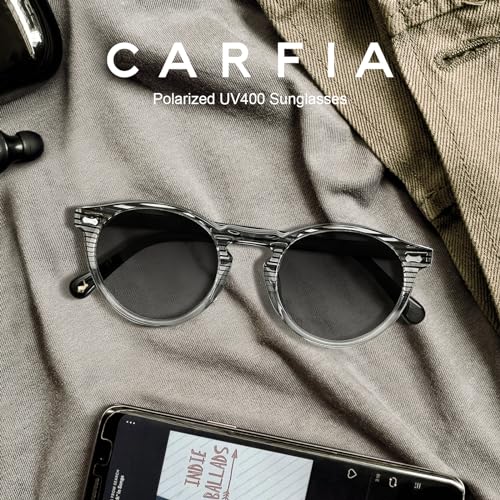 Image of CARFIA Acetate Polarized Sunglasses for Men Retro Classic Round Shades