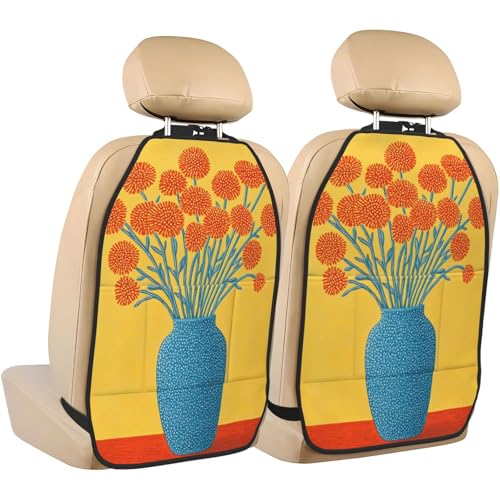 Abstract Orange Flowers In Moon Ja Car Seat Back Kick Protectors,2 Pack Kick Mats With Storage Pockets For Vehicles To Protect From Dirt Mud Scratches