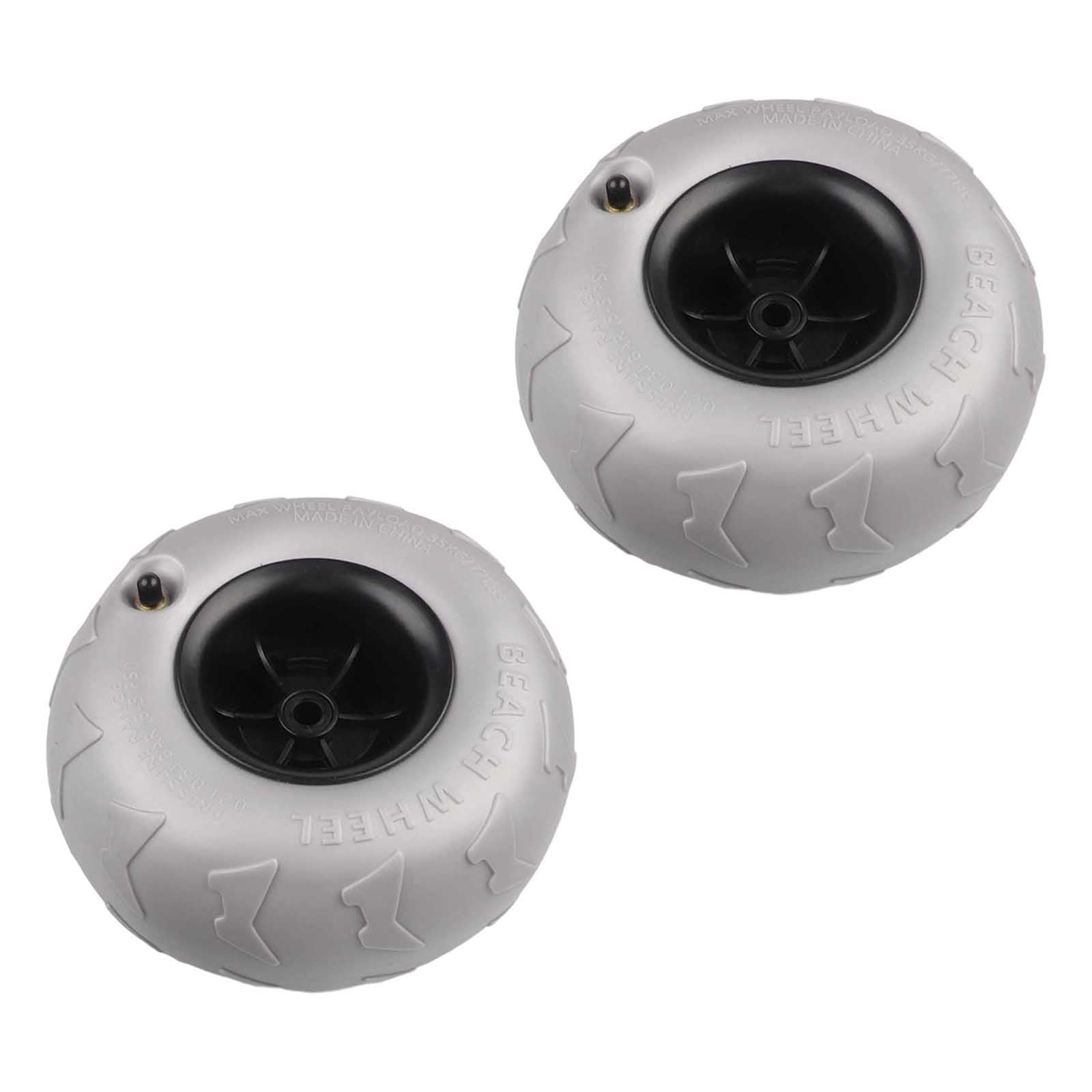 Lot de 2 roues de rechange pour chariot de plage 205 x 115 x 125 mm en PVC pour ballons, kayak, chariot de camping, gris