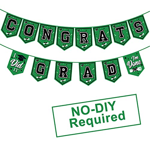 Image of 2026 Green Graduation Banner - No DIY Required Graduation Party Supplies Decorations for College, High School (Green and Black Congrats Grad)