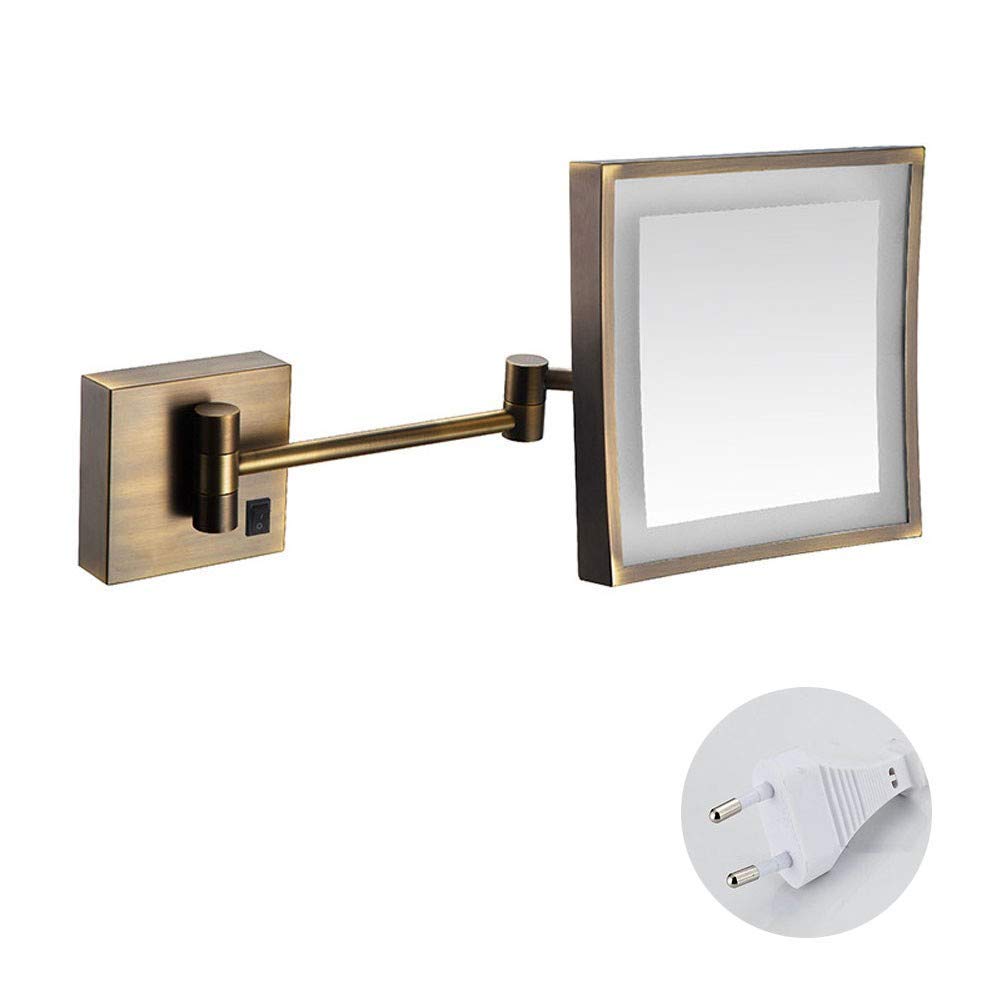 Miroir maquillage mural pour vanité d'hôtel carré et extensible pour une salle de bain moderne