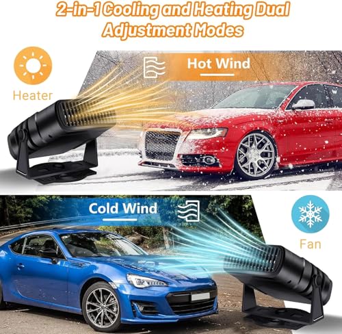 Gntodebj 4-in-1 Auto Heizlüfter, 12V Sofortige Wärmeleistung Windschutzscheiben Defroster Demister mit 360° Drehbar und 90° Neigbar zum Die Meisten Autos