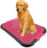 Sanitário para Cachorro Extra Grande com Grade Removível, Bandeja Higiênica Antivazamento para Tapete e Adestramento de Pets(Pipi-Rosa)