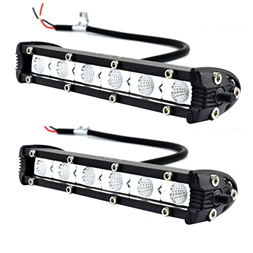 7" Off Road Light Bar Ultra-Slim Single Row 18W Cree LED Fog/Driving/Work Flood Light Compatible with Trucks ATV SUV Cars Bumper Rock + Mounting Brackets (2pcs/Set,7 inch 18W)