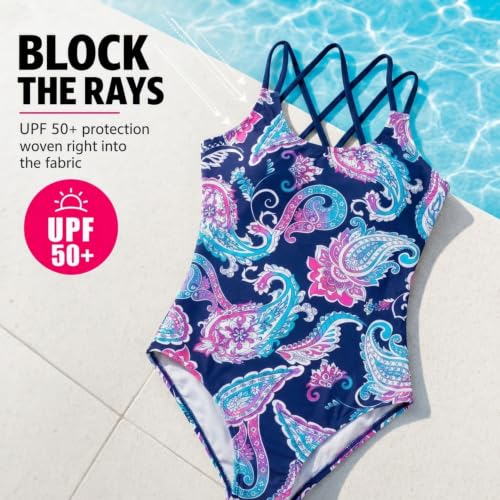 Image of Kanu Surf Girls' Reese UPF 50 Beach Sport Criss-Cross One Piece Swimsuit